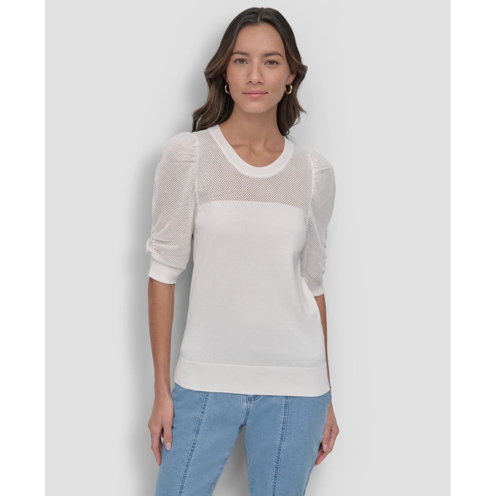 DKNY‎ Mesh Puff-Sleeve Sweater Size Large